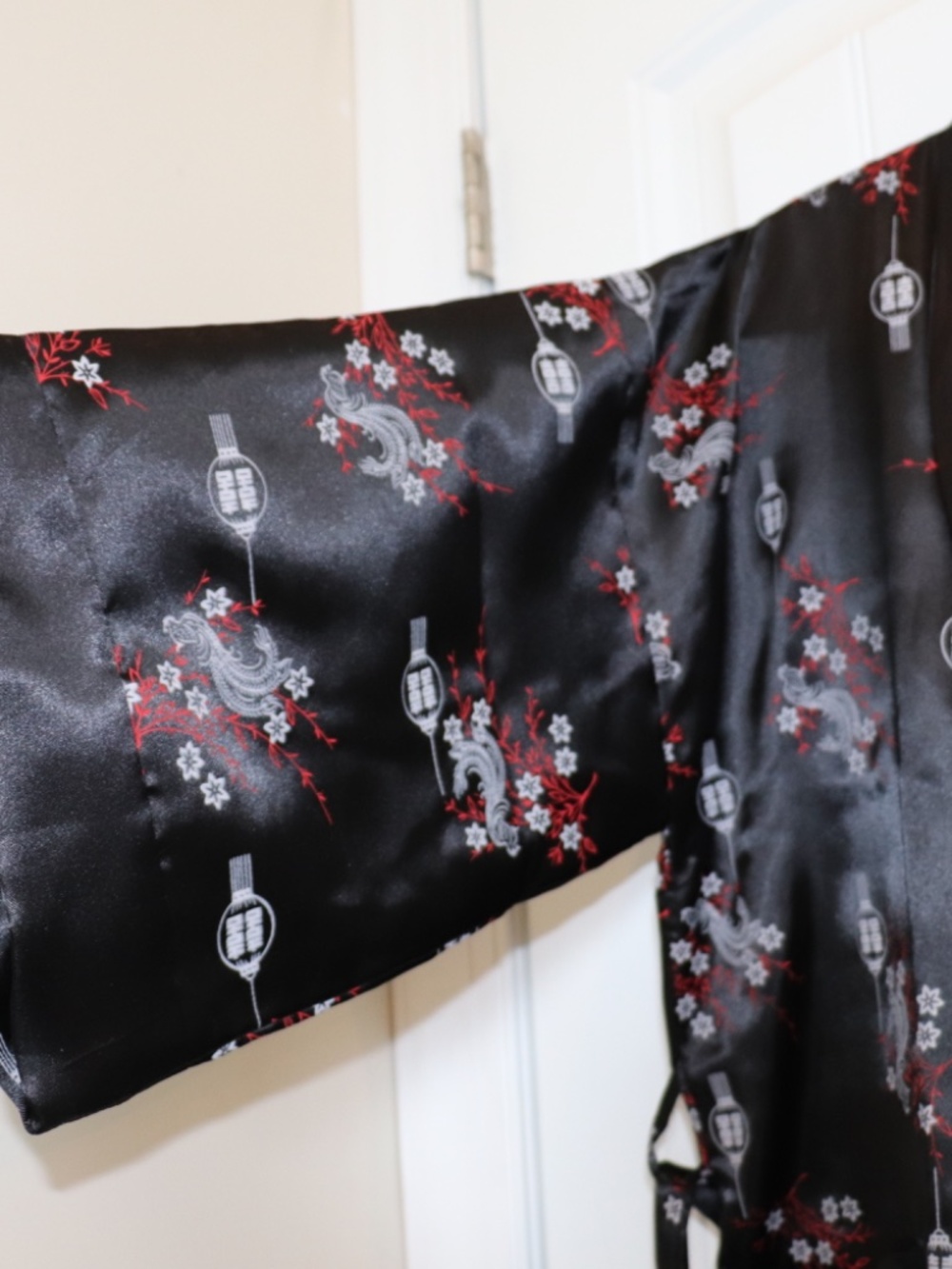 THAI SILK Reversible DRAGON EMBROIDERED Tie Belt/Pocket JAPANESE Kimono Sz L - Picture 4 of 12